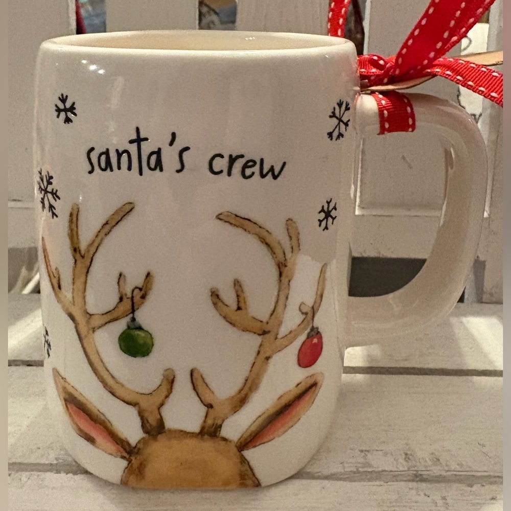 Rae Dunn White Mug with Red Polka Dot Ribbon